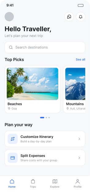 TripLite Home screen